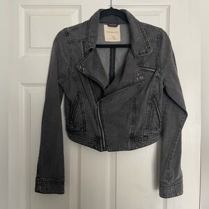 Sound & Matter Distressed Black cropped jean jacket with studs